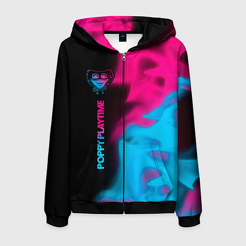 Мужская толстовка на молнии Poppy Playtime - neon gradient: по-вертикали / 3D-Черный – фото 1