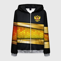Толстовка 3D на молнии мужская Black & gold - герб России, цвет: 3D-меланж
