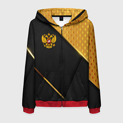 Мужская толстовка на молнии Герб России на черном фоне с золотыми вставками