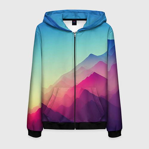 Мужская толстовка на молнии Горный пейзаж в пастельных тонах / 3D-Черный – фото 1