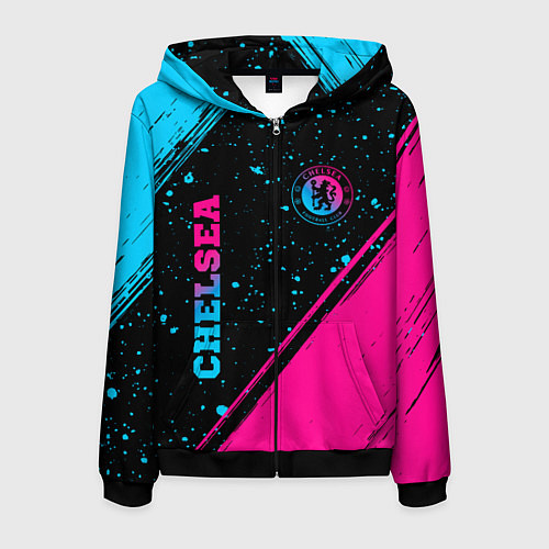 Мужская толстовка на молнии Chelsea - neon gradient: надпись, символ / 3D-Черный – фото 1