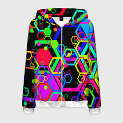 Толстовка 3D на молнии мужская Разноцветная геометрическая текстура, цвет: 3D-белый