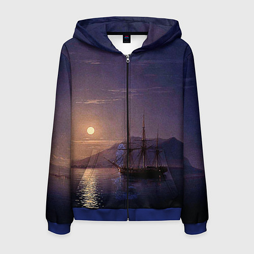 Мужская толстовка на молнии Парусник у берегов Крыма в лунную ночь Айвазовский / 3D-Синий – фото 1