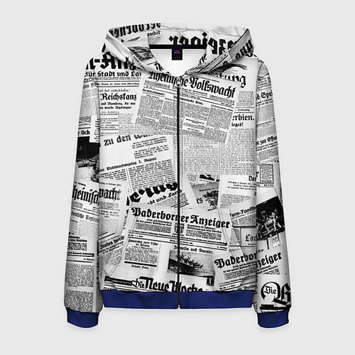 Мужская толстовка на молнии Газетный коллаж / 3D-Синий – фото 1