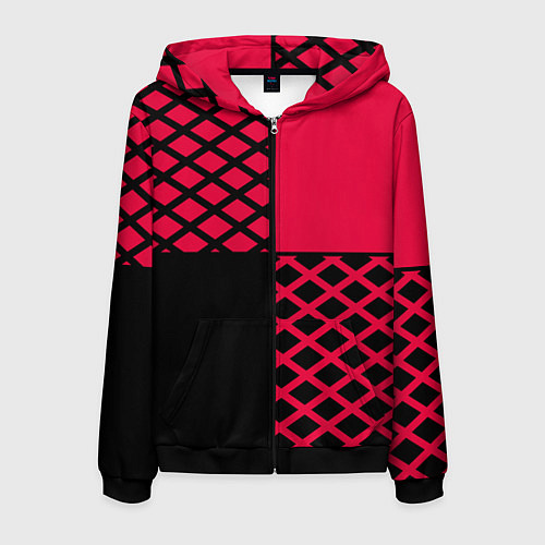 Мужская толстовка на молнии Черно-красный геометрический узор / 3D-Черный – фото 1