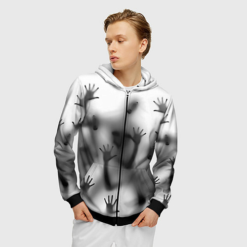 Мужская толстовка на молнии Bodies inside behind a white wall / 3D-Черный – фото 3