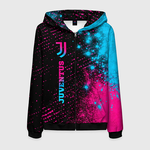 Мужская толстовка на молнии Juventus - neon gradient: по-вертикали / 3D-Черный – фото 1