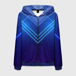 Толстовка 3D на молнии мужская Глубокий синий с неоновыми полосами, цвет: 3D-синий