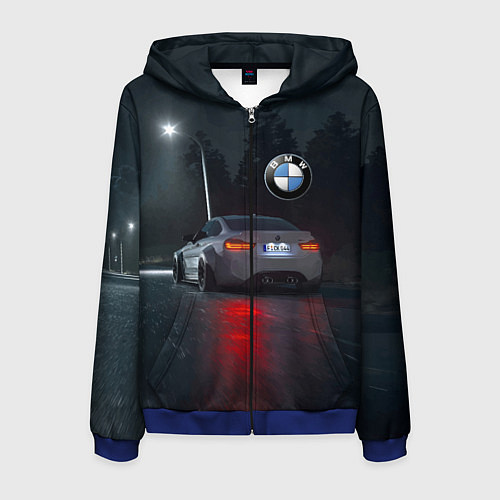 Мужская толстовка на молнии Крутая бэха на ночной трассе / 3D-Синий – фото 1