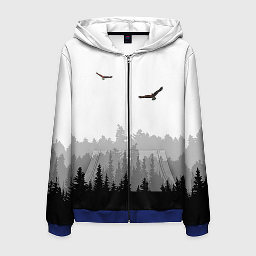 Мужская толстовка на молнии Птицы над лесом / 3D-Синий – фото 1