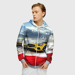 Толстовка 3D на молнии мужская Mercedes AMG V8 Biturbo на трассе, цвет: 3D-меланж — фото 2