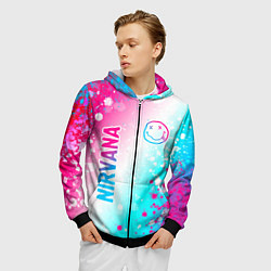 Толстовка 3D на молнии мужская Nirvana neon gradient style: надпись, символ, цвет: 3D-черный — фото 2