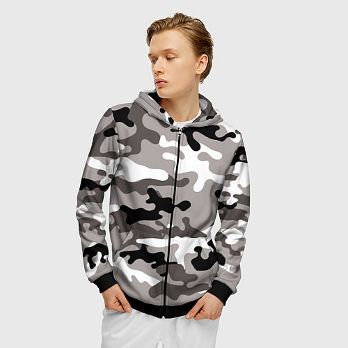 Мужская толстовка на молнии Камуфляж Urban крупный / 3D-Черный – фото 3