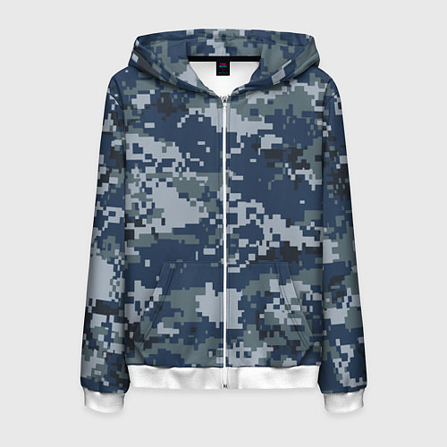 Мужская толстовка на молнии Камуфляж Росгвардия цифра / 3D-Белый – фото 1