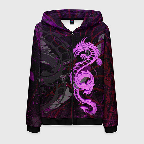 Мужская толстовка на молнии Неоновый дракон purple dragon / 3D-Черный – фото 1