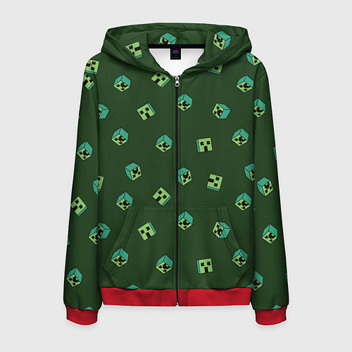 Мужская толстовка на молнии Minecraft - зеленые лица / 3D-Красный – фото 1