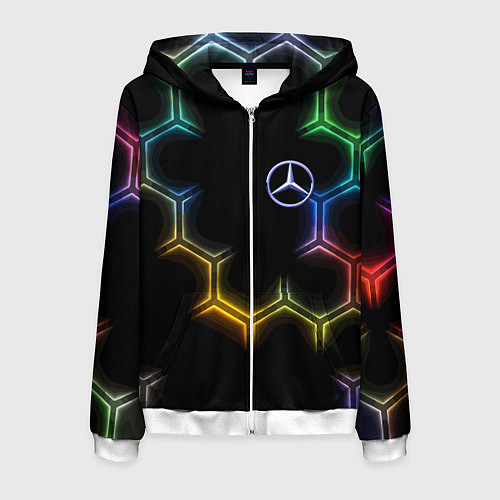 Мужская толстовка на молнии Mercedes - neon pattern / 3D-Белый – фото 1