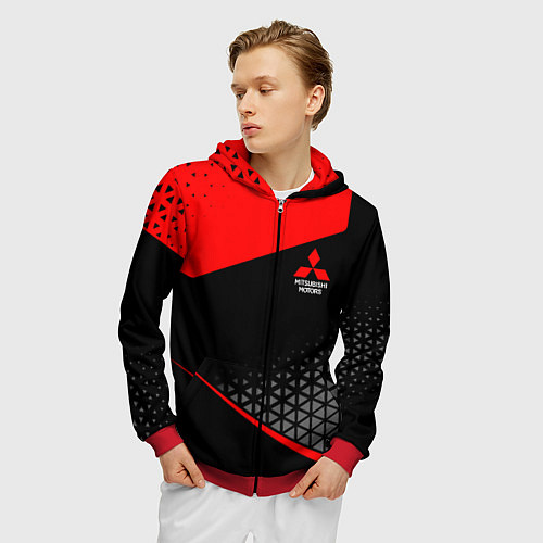 Мужская толстовка на молнии Mitsubishi - Sportwear / 3D-Красный – фото 3