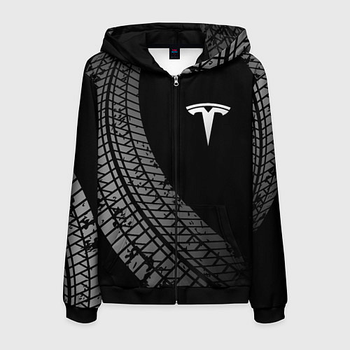 Мужская толстовка на молнии Tesla tire tracks / 3D-Черный – фото 1