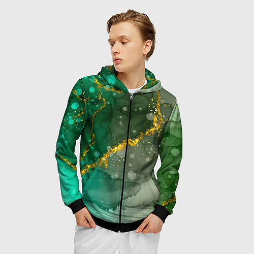 Мужская толстовка на молнии Изумрудная фантазия / 3D-Черный – фото 3