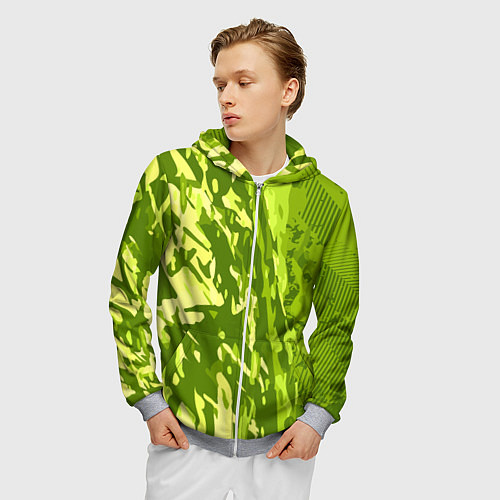 Мужская толстовка на молнии Зеленый абстрактный камуфляж / 3D-Меланж – фото 3
