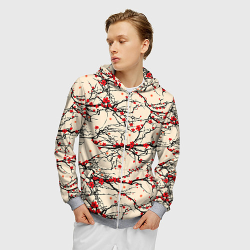 Мужская толстовка на молнии Sakura flowers / 3D-Меланж – фото 3