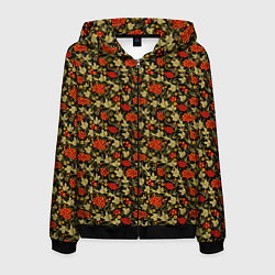 Толстовка 3D на молнии мужская Хохлома - красные ягоды, цвет: 3D-черный