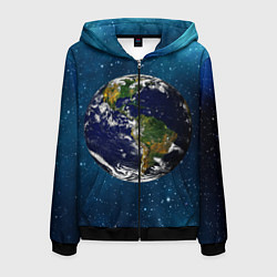 Толстовка 3D на молнии мужская Планета Земля, цвет: 3D-черный