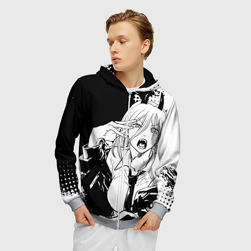 Мужская толстовка на молнии Возмущенная Пауэр - Человек бензопила / 3D-Меланж – фото 3