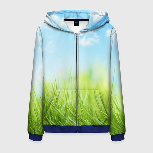Мужская толстовка на молнии Зелень и небо / 3D-Синий – фото 1
