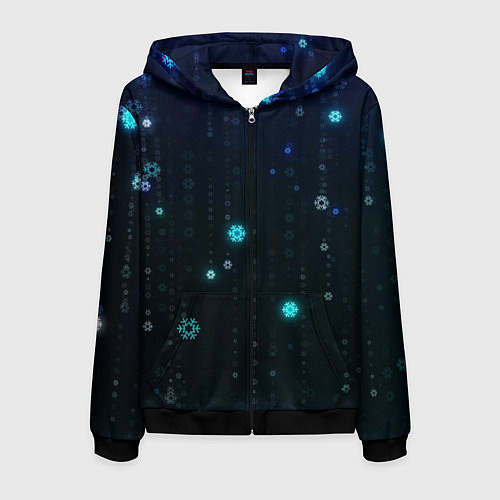 Мужская толстовка на молнии Неоновый дождик из снежинок / 3D-Черный – фото 1