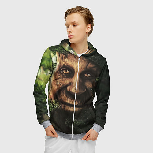 Мужская толстовка на молнии Дерево с лицом мем Мудрое дерево / 3D-Меланж – фото 3