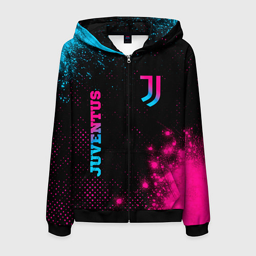 Мужская толстовка на молнии Juventus - neon gradient: надпись, символ / 3D-Черный – фото 1