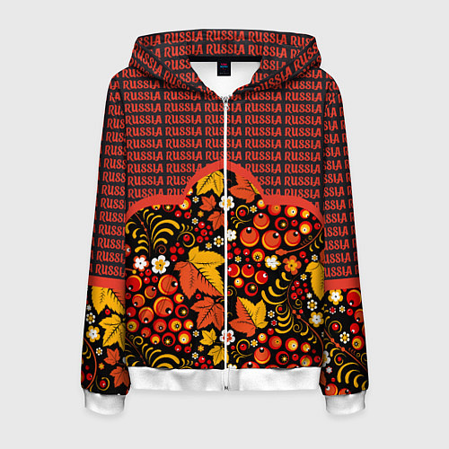 Мужская толстовка на молнии Россия-Хохлома / 3D-Белый – фото 1