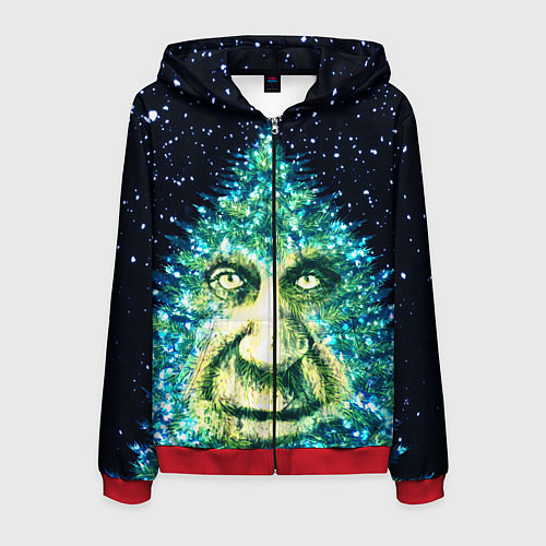 Мужская толстовка на молнии Мудрое Новогоднее Дерево / 3D-Красный – фото 1