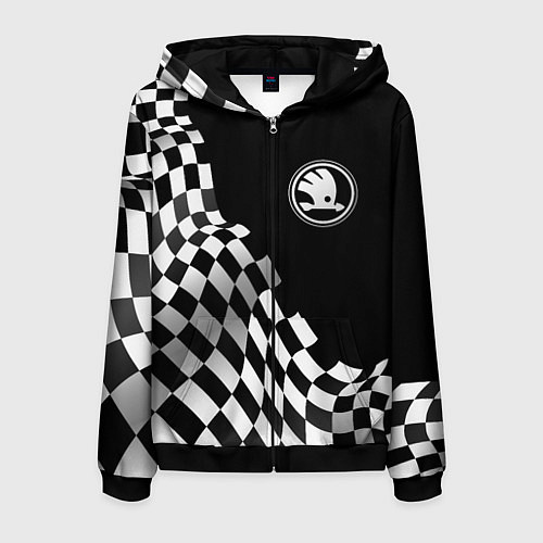 Мужская толстовка на молнии Skoda racing flag / 3D-Черный – фото 1