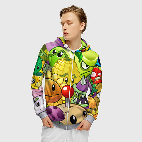 Мужская толстовка на молнии Растения против зомби / 3D-Меланж – фото 3