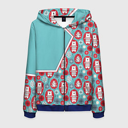 Толстовка 3D на молнии мужская Новогодние мишки, цвет: 3D-синий