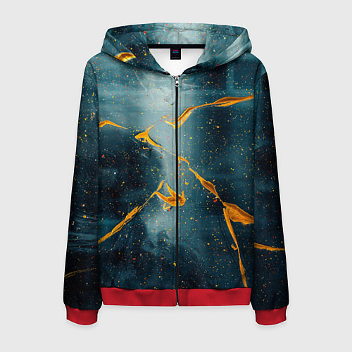 Мужская толстовка на молнии Синий мрачный туман и оранжевые краски / 3D-Красный – фото 1