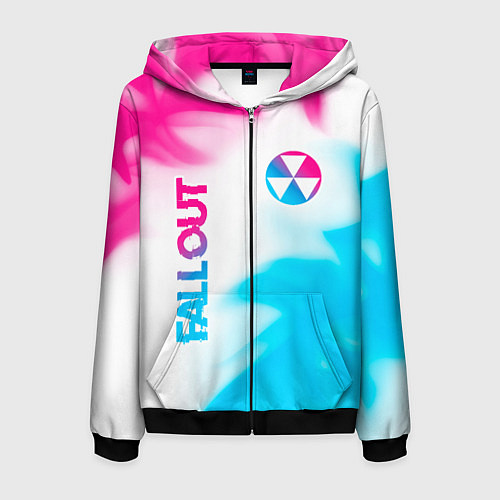 Мужская толстовка на молнии Fallout neon gradient style: надпись, символ / 3D-Черный – фото 1