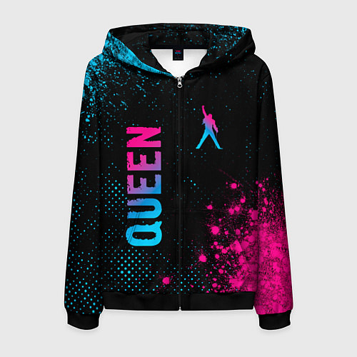 Мужская толстовка на молнии Queen - neon gradient: надпись, символ / 3D-Черный – фото 1