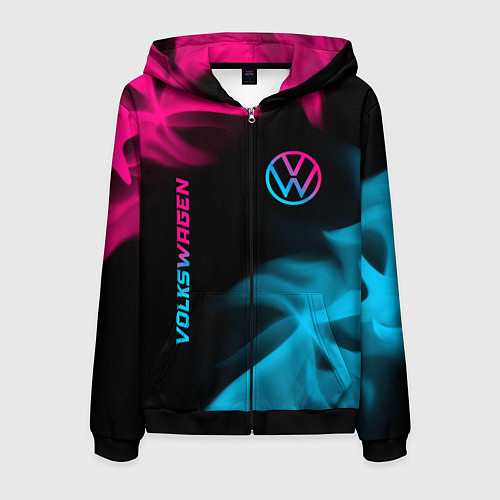 Мужская толстовка на молнии Volkswagen - neon gradient: надпись, символ / 3D-Черный – фото 1