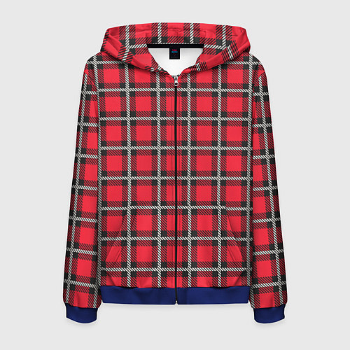 Мужская толстовка на молнии Красная шотландская клетка / 3D-Синий – фото 1