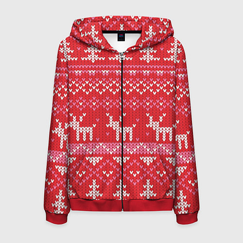 Мужская толстовка на молнии Тёплые олени / 3D-Красный – фото 1