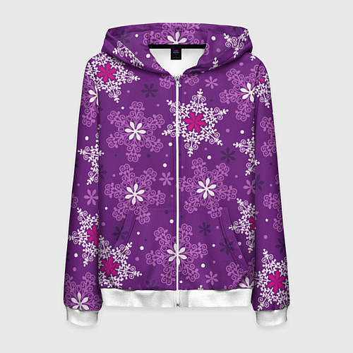 Мужская толстовка на молнии Violet snow / 3D-Белый – фото 1