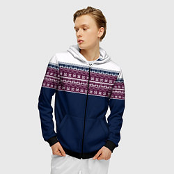 Толстовка 3D на молнии мужская Скандинавский орнамент на синем, бордовом фоне, цвет: 3D-черный — фото 2