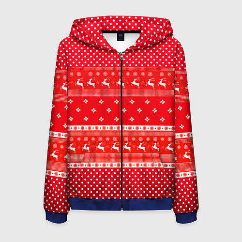 Мужская толстовка на молнии Праздничный красный свитер / 3D-Синий – фото 1