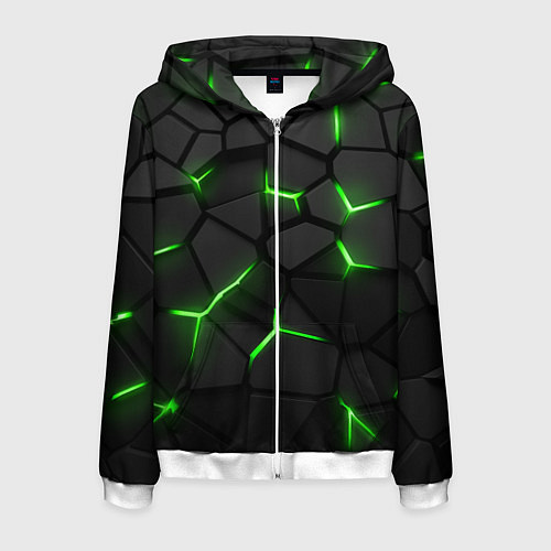Мужская толстовка на молнии Green neon steel / 3D-Белый – фото 1