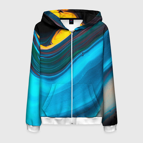 Мужская толстовка на молнии Светло-синий и переливающийся песок / 3D-Белый – фото 1