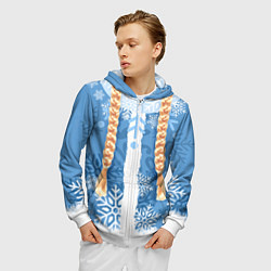 Толстовка 3D на молнии мужская Снегурочка с косами, цвет: 3D-белый — фото 2
